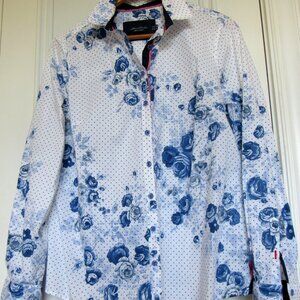 BARILOCHE Spain Navy White Floral Button Up Blouse Size ES 48 / FR 46